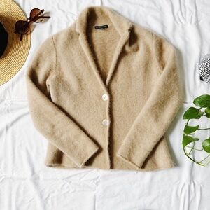 EILEEN FISCHER • Beige camel cashmere cardigan blazer